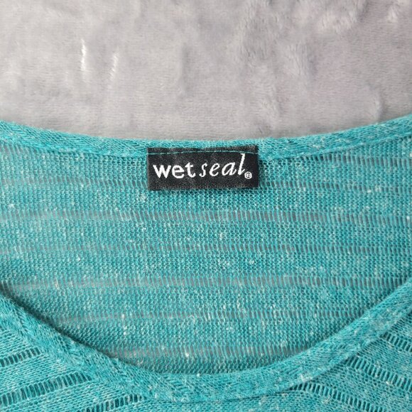 Wet Seal Womens Sheer Knit Tunic Top XL Green‎ Striped Lightweight Layering Y2K - Picture 2 of 10